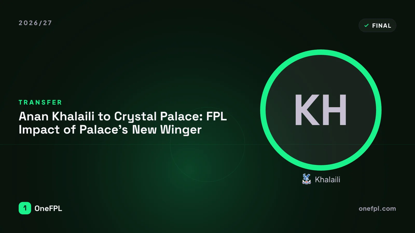 Khalaili, Crystal Palace — Fantasy Premier League analysis for 2026/27